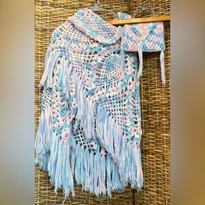 Crochet Pastel wrap/ shawl with Fringe / marching handbag 🍁🍂🍁🍁🍂🍂